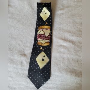 Black Polka Dot Silk Tie with Cheese and Burger Design